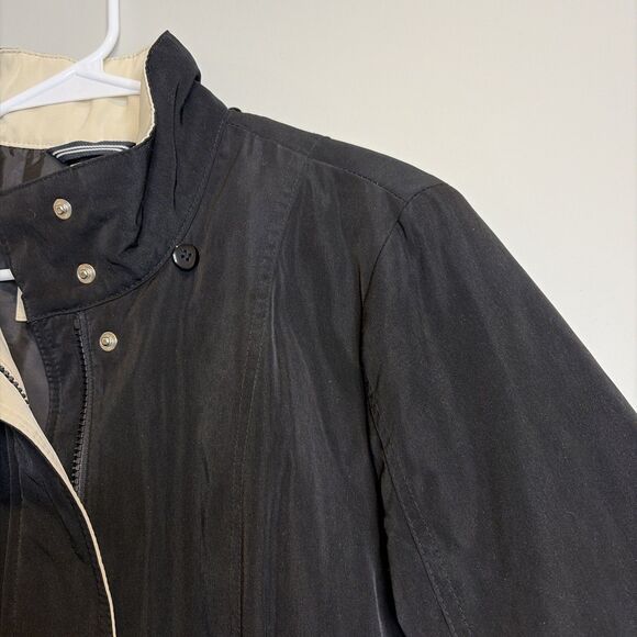 Nautica Coat Sz LP Women’s Black Ivory Polyester Zip Snap Jacket Missing Hood - Picture 7 of 16